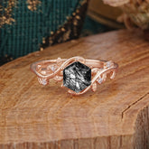 Luxury Nature-Inspired 6 Prong Hexagonal Black Rutilated Quartz Engagement Ring
